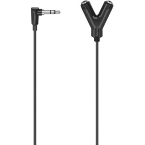 Schwarzer Hama Audio-Adapter: 3,5 mm Klinke auf 2x 3,5 mm Klinke für Kopfhörer.