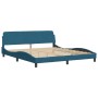 Blaues Samt Bett mit Matratze (180x200 cm) und Lattenrost.