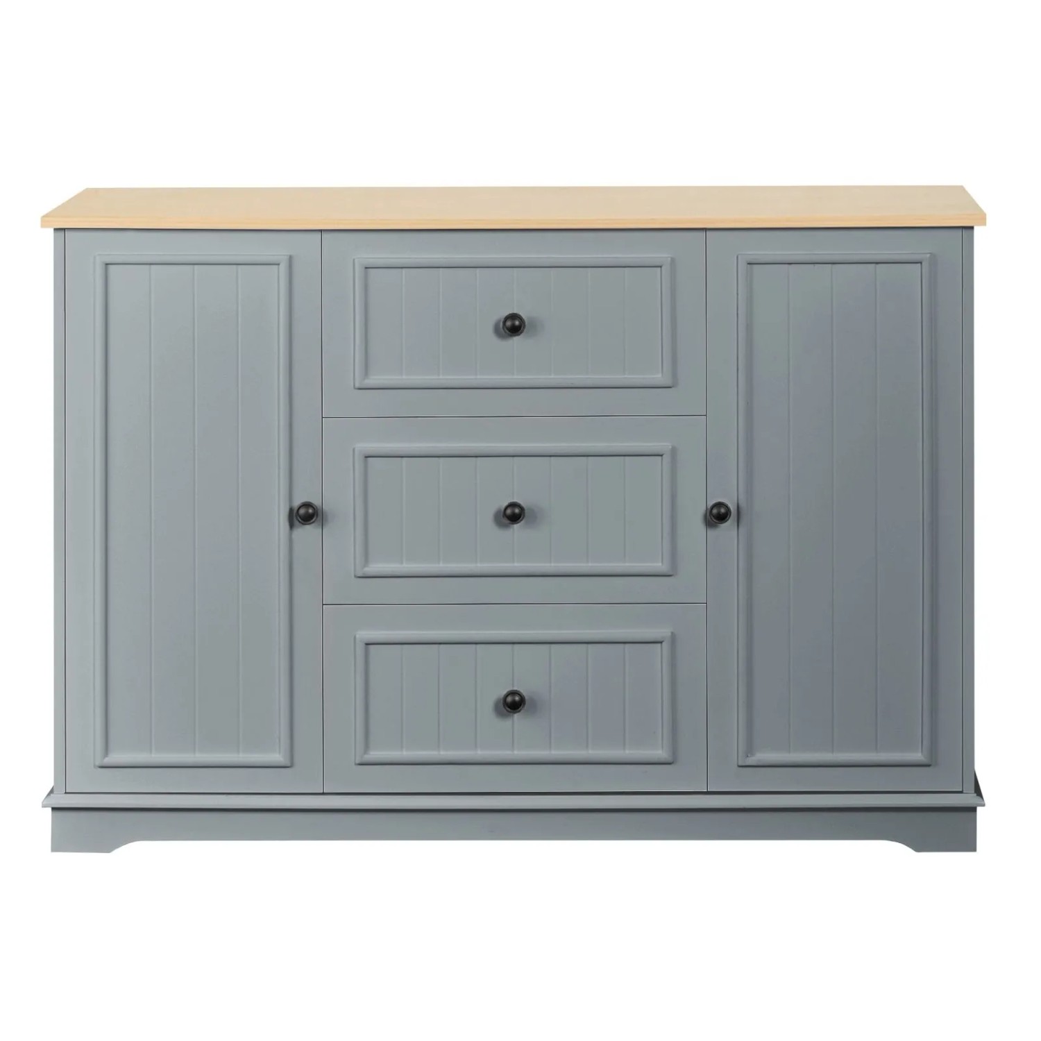 PXloue Sideboard mit 3 Schubladen und 2 Türen Grau Holzoptik