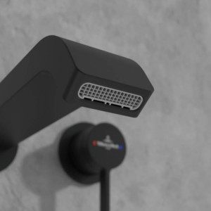 Villeroy & Boch Dawn Waschtischauslauf-Set in Schwarz matt, Wandauslauf mit Griff.