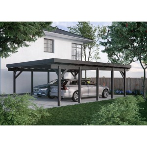 Kiehn-Holz Doppelcarport KH 331 mit zwei Autos unter dem Carport.