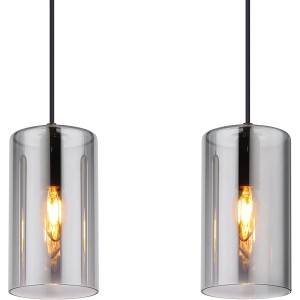 Globo Pendelleuchte Olly, 3-flammig, schwarz matt mit rauchfarbenem Glas.