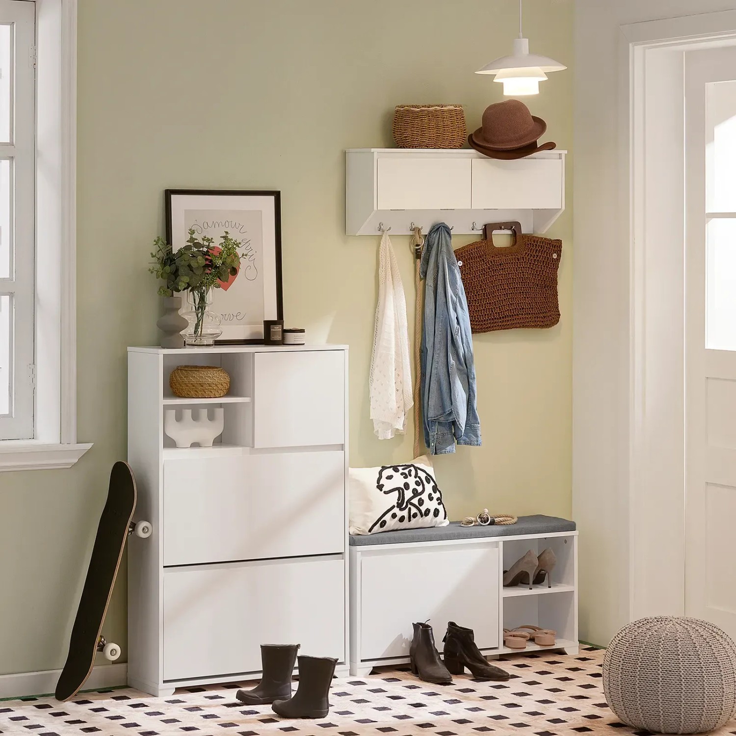 SoBuy Schuhkipper mit 1 Klappe und 2 Offenen Fächern MDF Weiß FSR119-W_4