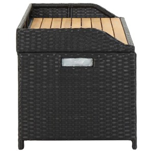 Schwarze vidaXL Sitzbank mit Stauraum aus Poly Rattan und Akazienholz, 120 cm.