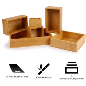 addhome 6er Set Bambus Schubladen Organizer Individuelle Boxen inkl. Pads