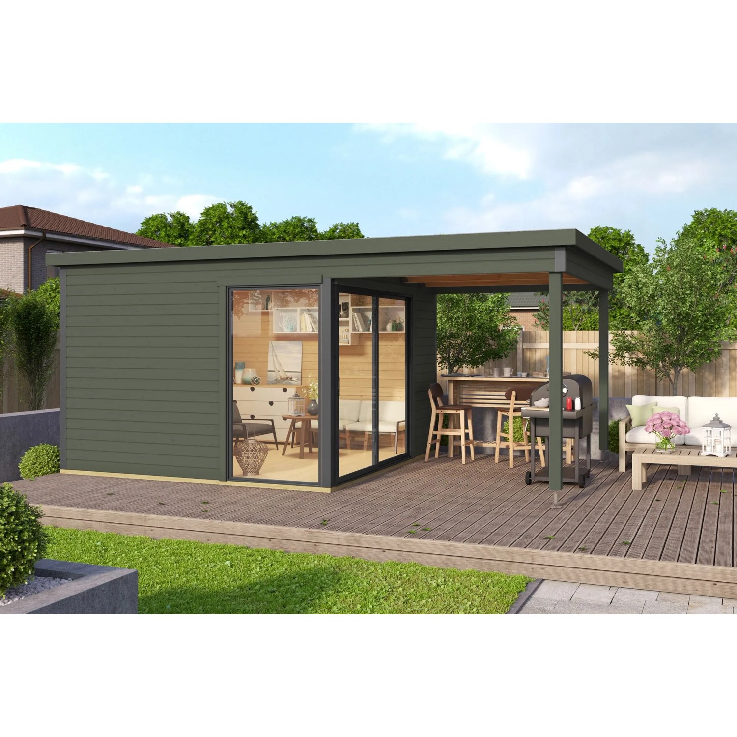 Lasita Gartenhaus Domeo 2 Grau-Grün 504,4 cm x 300 cm