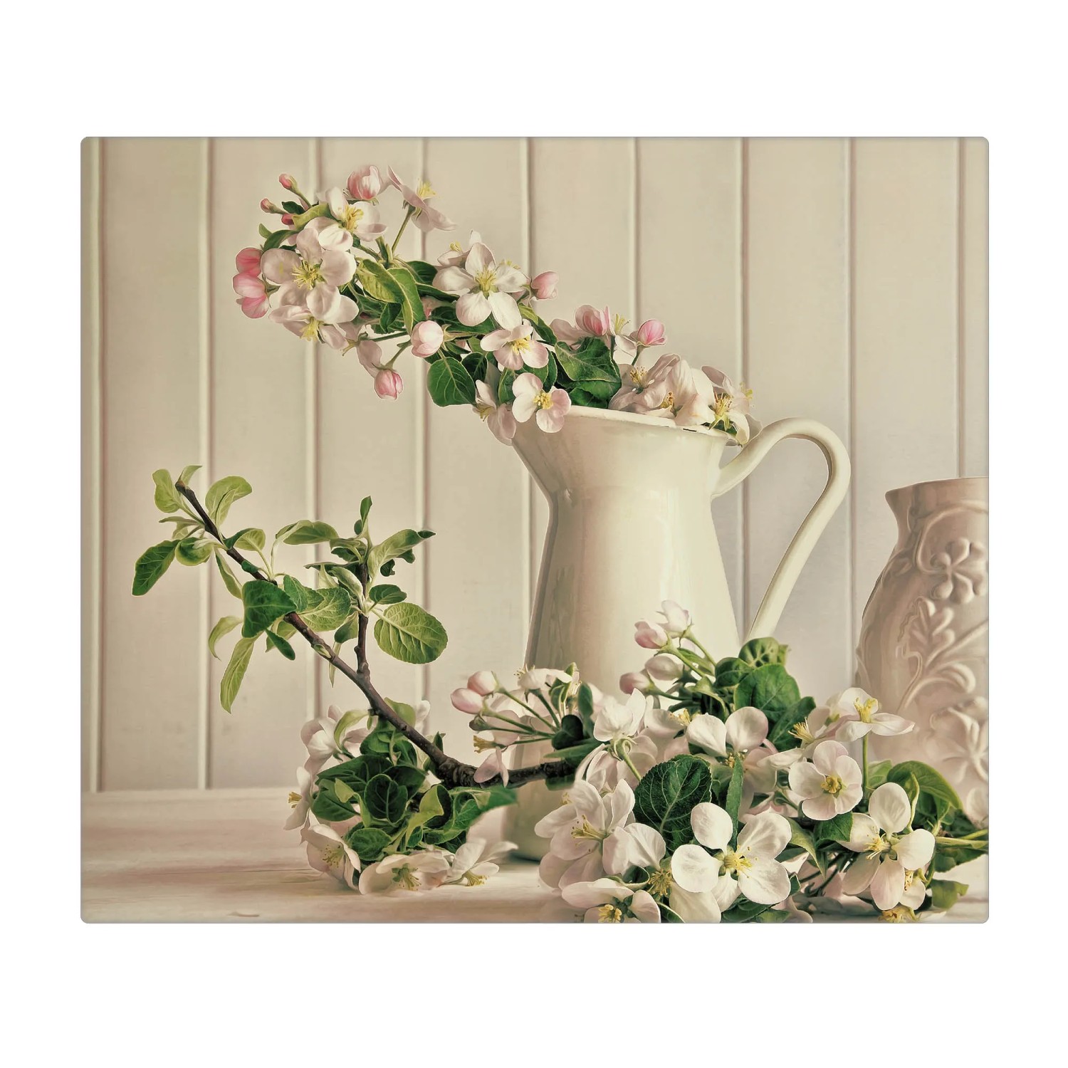 Banjado Glas Herdabdeckplatte mit Kirschblüten-Motiv, auch als Schneidebrett nutzbar.