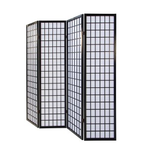 Homestyle4u 4-tlg. Paravent in Schwarz 176x175 cm 164