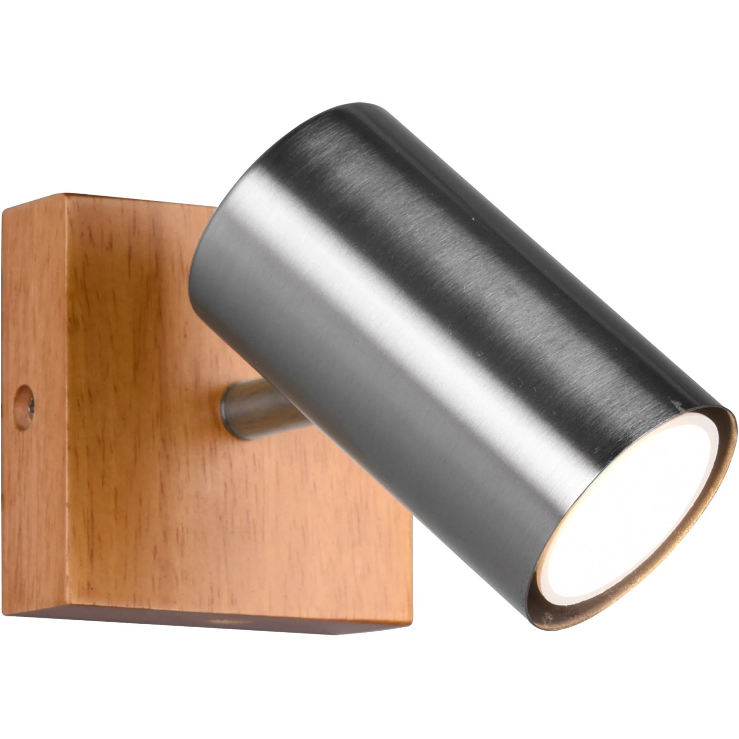 Trio Strahler Marley, 1-flammig, Nickel matt mit Holzsockel. Deckenspot für Wohn- und Schlafzimmer.