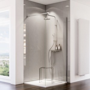 Moderne Schulte Duschrückwand DecoDesign in Hochglanz Reflex-Grau, Teil einer stilvollen Duschkabine.