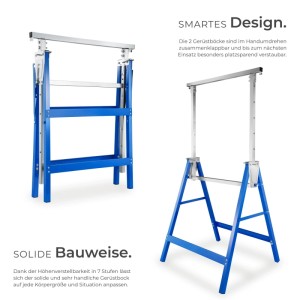 2er Set blaue Gerüstböcke von Tectake, klappbar und höhenverstellbar.