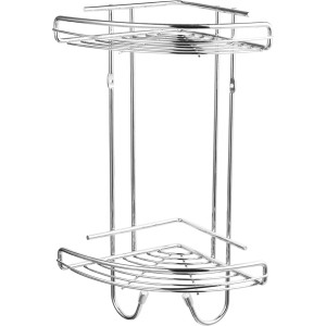 Eckiger Drahtkorb Fregate mit 2 Etagen aus verchromtem Metall, inklusive Haken und Befestigung.