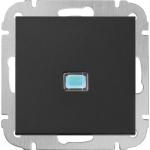 Schwarzer, matter Taster Finnja für Schalterprogramme, mit blauem Leuchtelement.