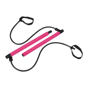 Relaxdays Pilates Stange Eisen Pink mit Widerstandsbändern 93 cm 0,9 kg