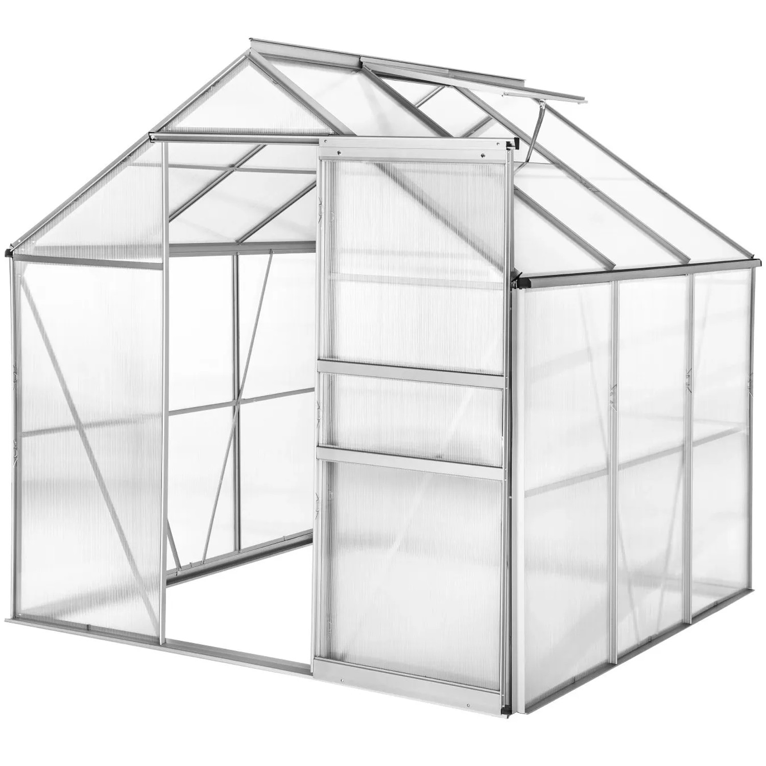 Tectake Gewächshaus  Ohne Fundament 5 85 M³ Aluminiumrahmen  190 x 185 x 195 cm Transparent