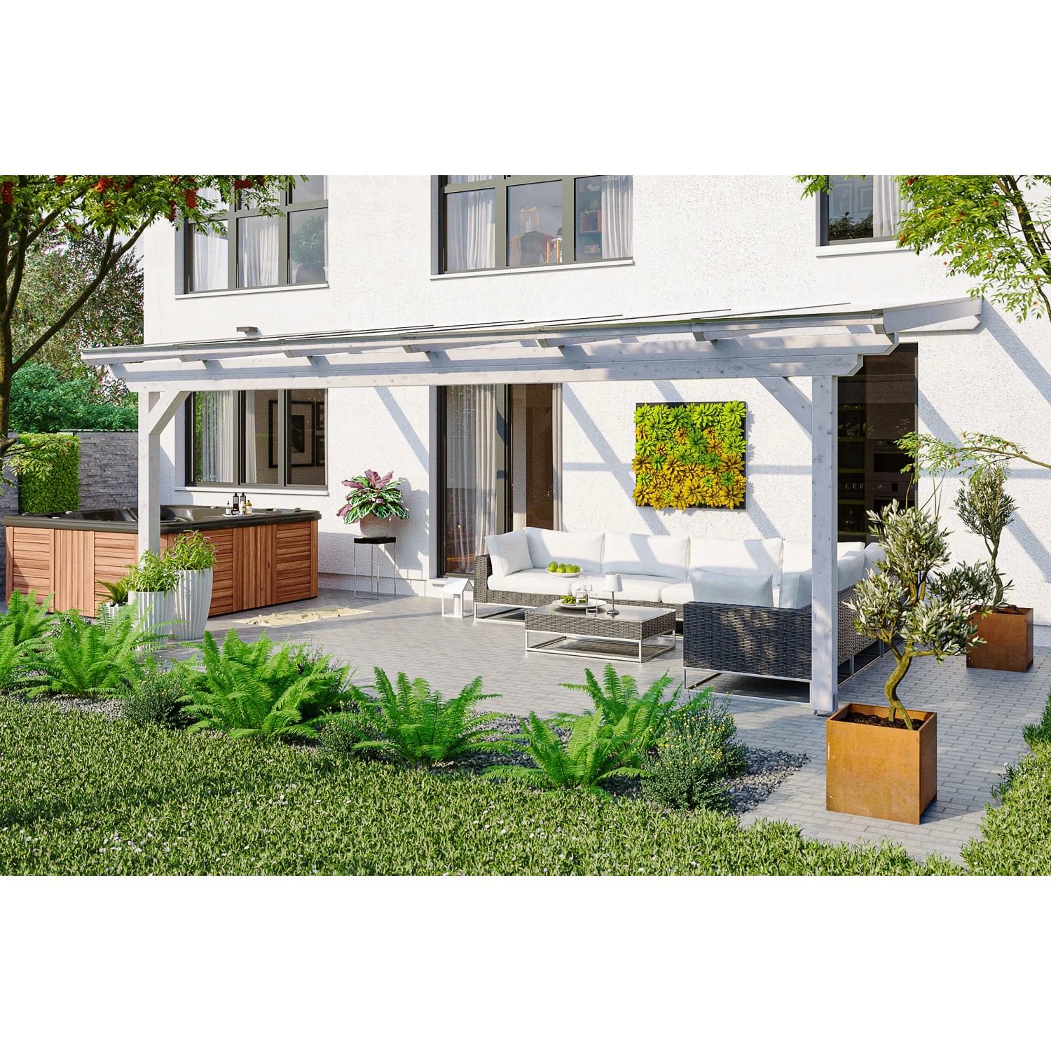 Skan Holz Terrassenüberdachung Ancona 648 x 300 cm Leimholz Weiß