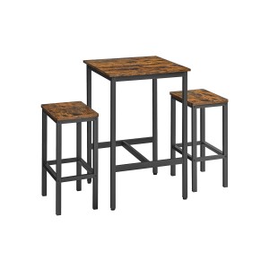 Vasagle Bartisch-Set mit 2 Stühlen, braun-schwarz, ideal für kleine Küchen oder als Bar-Ecke.