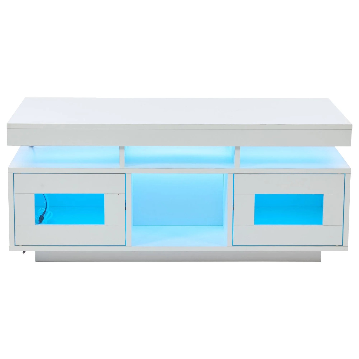 Merax Couchtisch Hochglanz Mit LED App Steuerung Steckdose USB Weiß