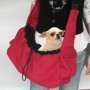 Rote Heimtier-Tragetasche (40 cm) mit kleinem Hund. Ideal für unterwegs.