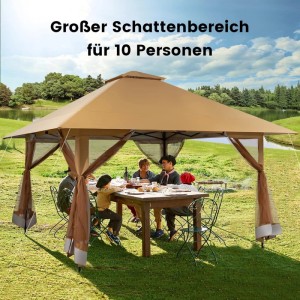 Costway 4 x 4 m Pavillon Gartenpavillon mit Netzseitenwänden Khaki