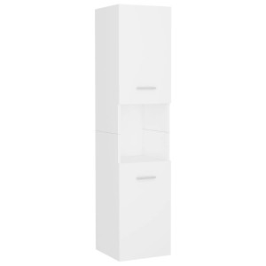 Weißer vidaXL Badezimmerschrank (30x30x130 cm) mit zwei Türen und offenem Fach.