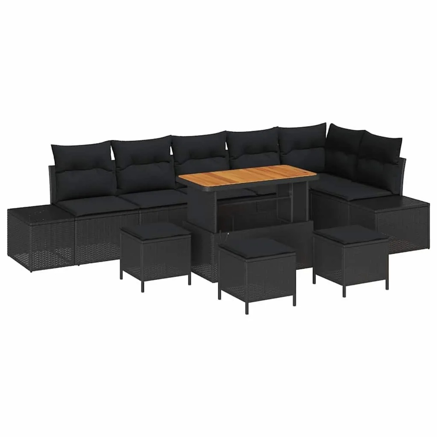 vidaXL Gartensofa-Set mit Kissen 10 Stk Schwarz Poly Rattan 3364759