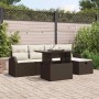 Braunes 6-tlg. vidaXL Garten-Sofa-Set aus Poly Rattan mit Kissen und Stauraum.