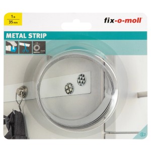 Fix-o-moll Metallstreifen, klebend, 1 m x 35 mm, weiß, für Magnete und Notizen.