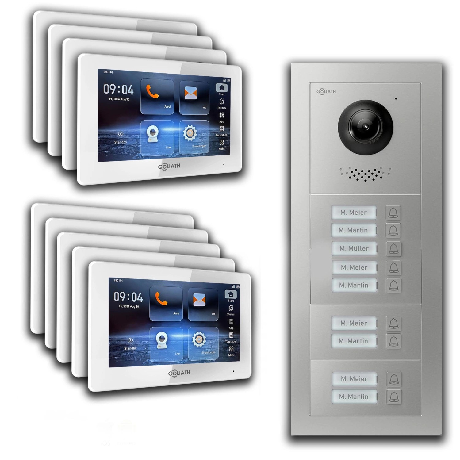 Goliath IP Video Türsprechanlage 9 Familienhaus 7 Zoll Weiß App Silber Unterputz
