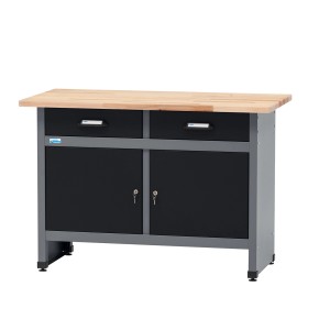 Küpper Werkbank mit 2 Türen, 2 Schubladen, 84x120x60 cm, schwarz-hellgrau, FSC®-zertifiziert.