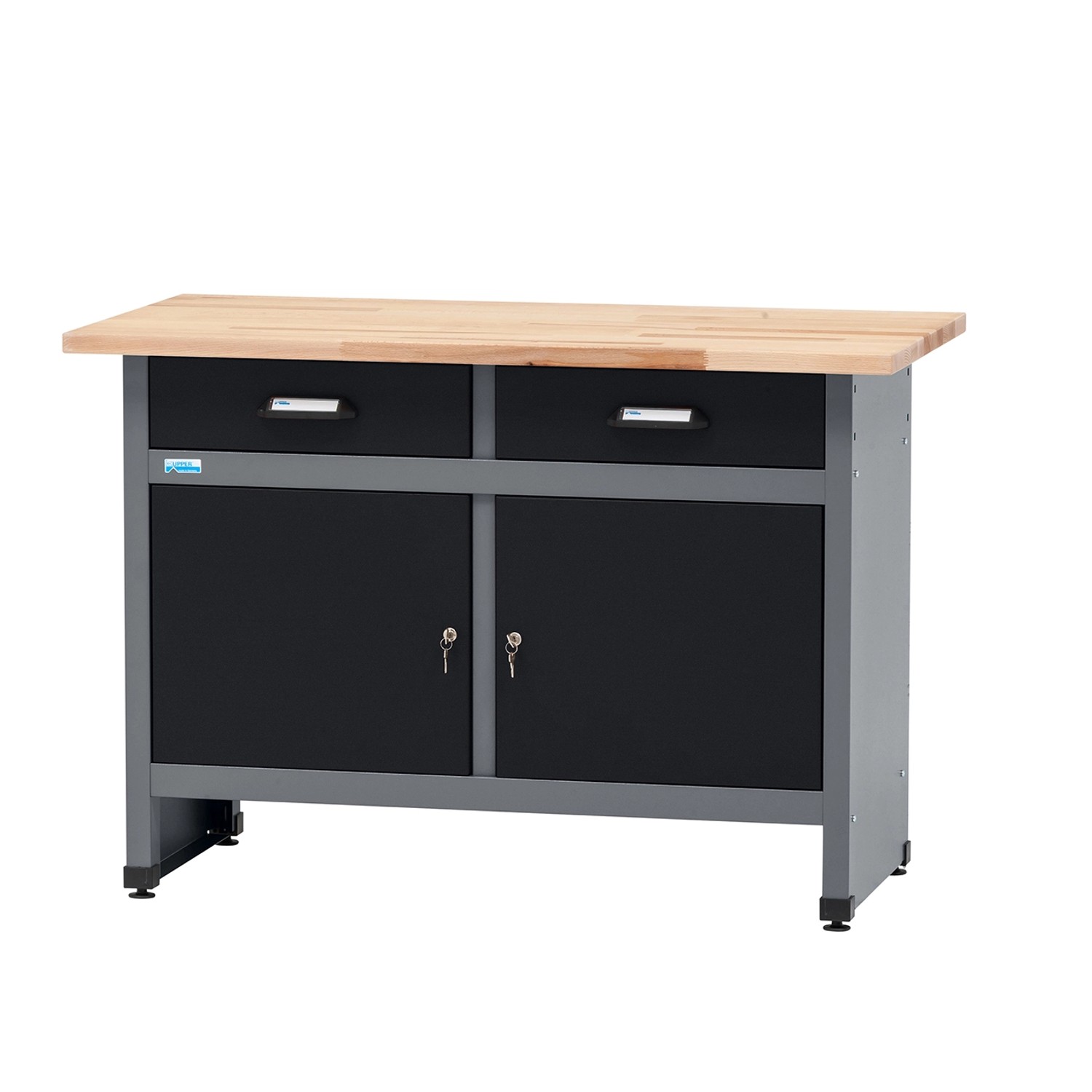 Küpper Werkbank m. 2 Türen & 2 Schubladen 84 x 120 x 60 cm Schwarz-Hellgrau günstig online kaufen
