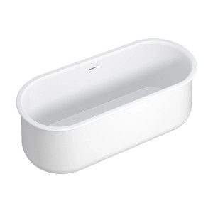 Weiße, matte Vente-unique Caldria Vorwandbadewanne, 160 cm, oval. Modernes Bad-Design.