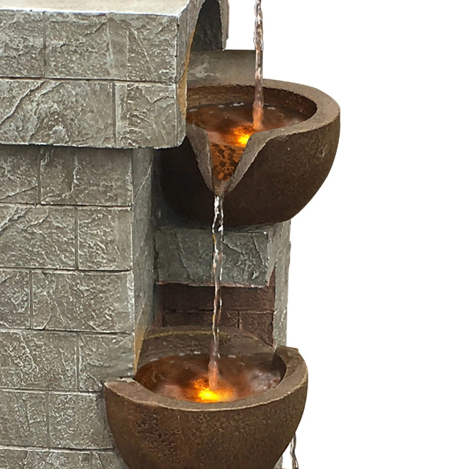 4-stufiger Gartenbrunnen mit Solarbetrieb und LED-Beleuchtung. Dekorativer Brunnen für den Außenbereich.