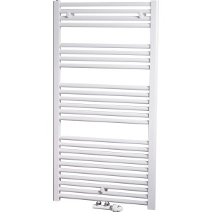 Weißer Ximax Badheizkörper Alpha mit Mittenanschluss, 825x500 mm, 384 Watt.