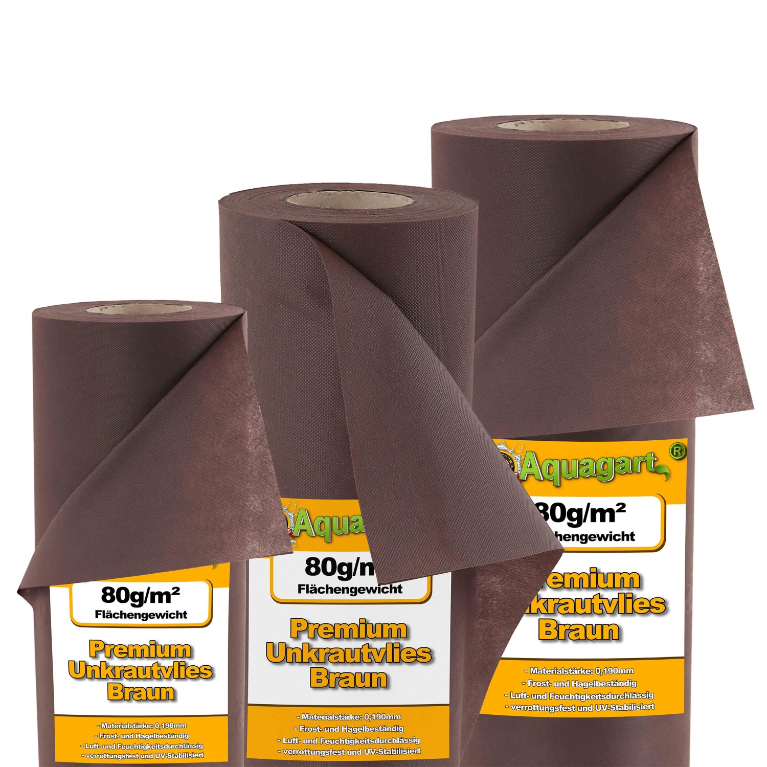 Aquagart 136m² Gartenvlies Unkrautvlies Mulchvlies 80g 1,6m Breit Braun