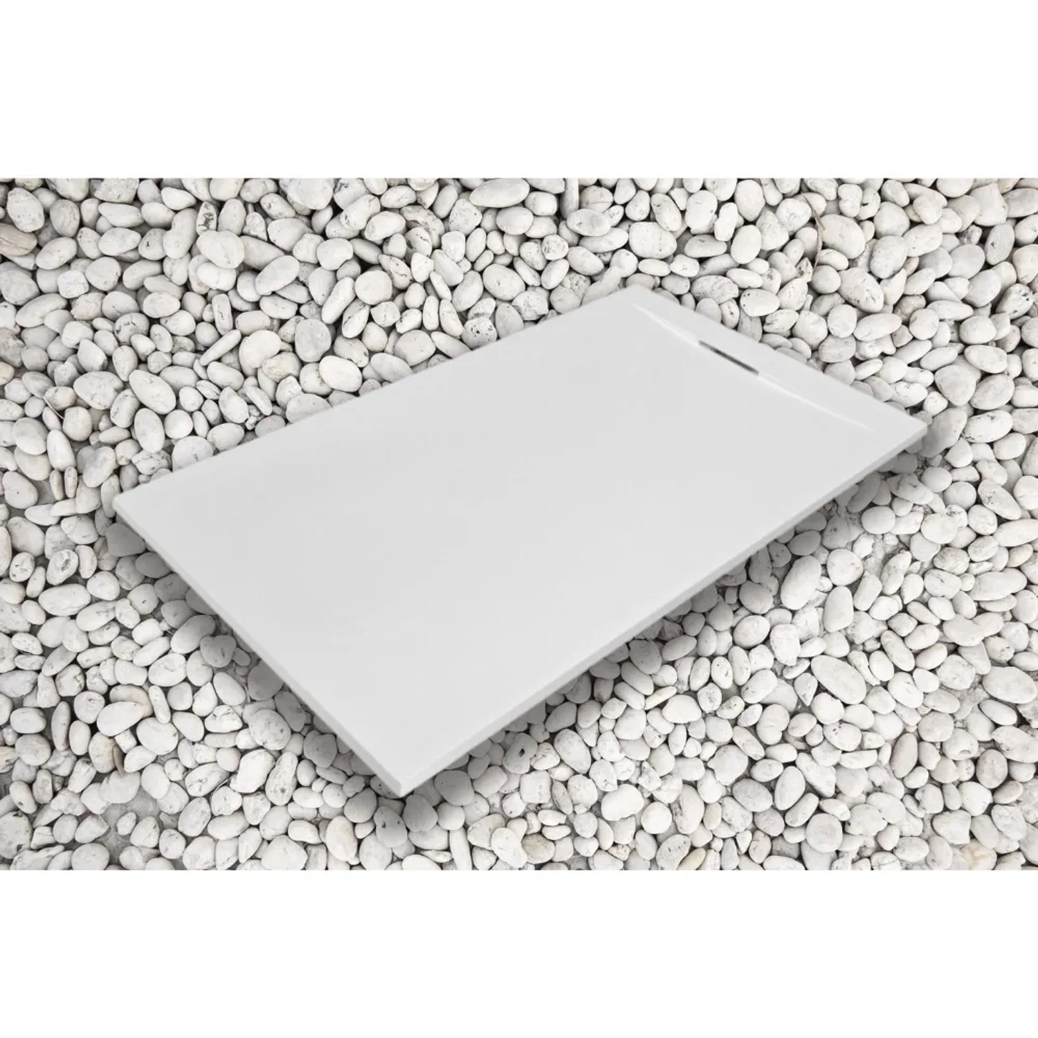 Weiße Frascio Duschwanne 175x90 cm aus Kunstmarmor mit Steinoptik.