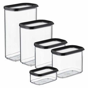 Mepal Modula Vorratsdosen-Set, 5-teilig, schwarz, transparent, stapelbar, für Küche & Aufbewahrung.