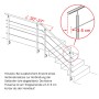 Edelstahl Geländer mit 3 Querstäben, seitlich an Treppe montiert. Detailansicht des einstellbaren Winkels und Handlaufabstands.