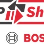 AMPShare Logo, Powered by Bosch. Akku-Kompatibilität für Bosch Professional Akku-Rasentrimmer.