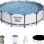 Bestway Stahlrahmen Pool Set Steel Pro Max, Ø 427 cm, mit Filterpumpe, Leiter und Abdeckplane.