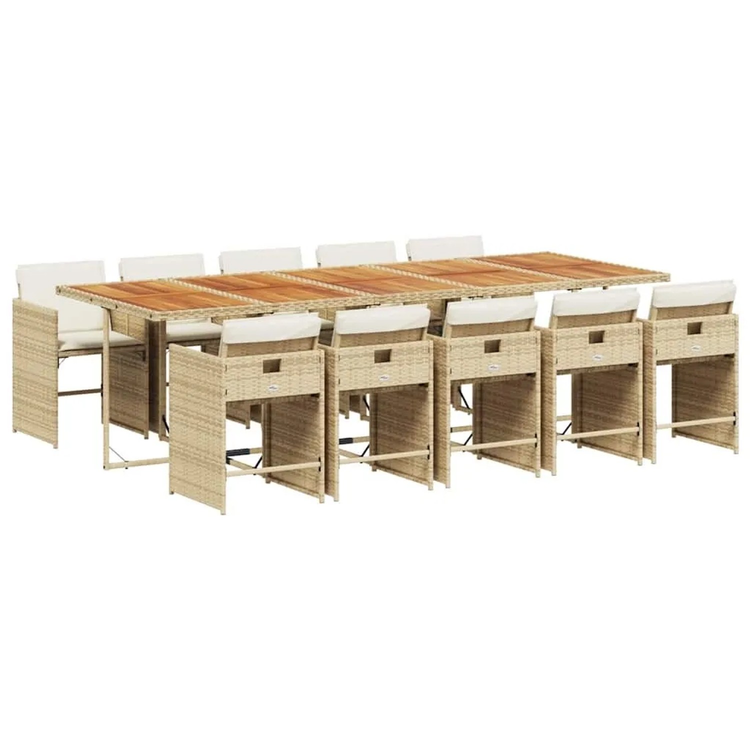 vidaXL 11-Tlg Garten-Essgruppe mit Kissen Beige Poly Rattan 3211120