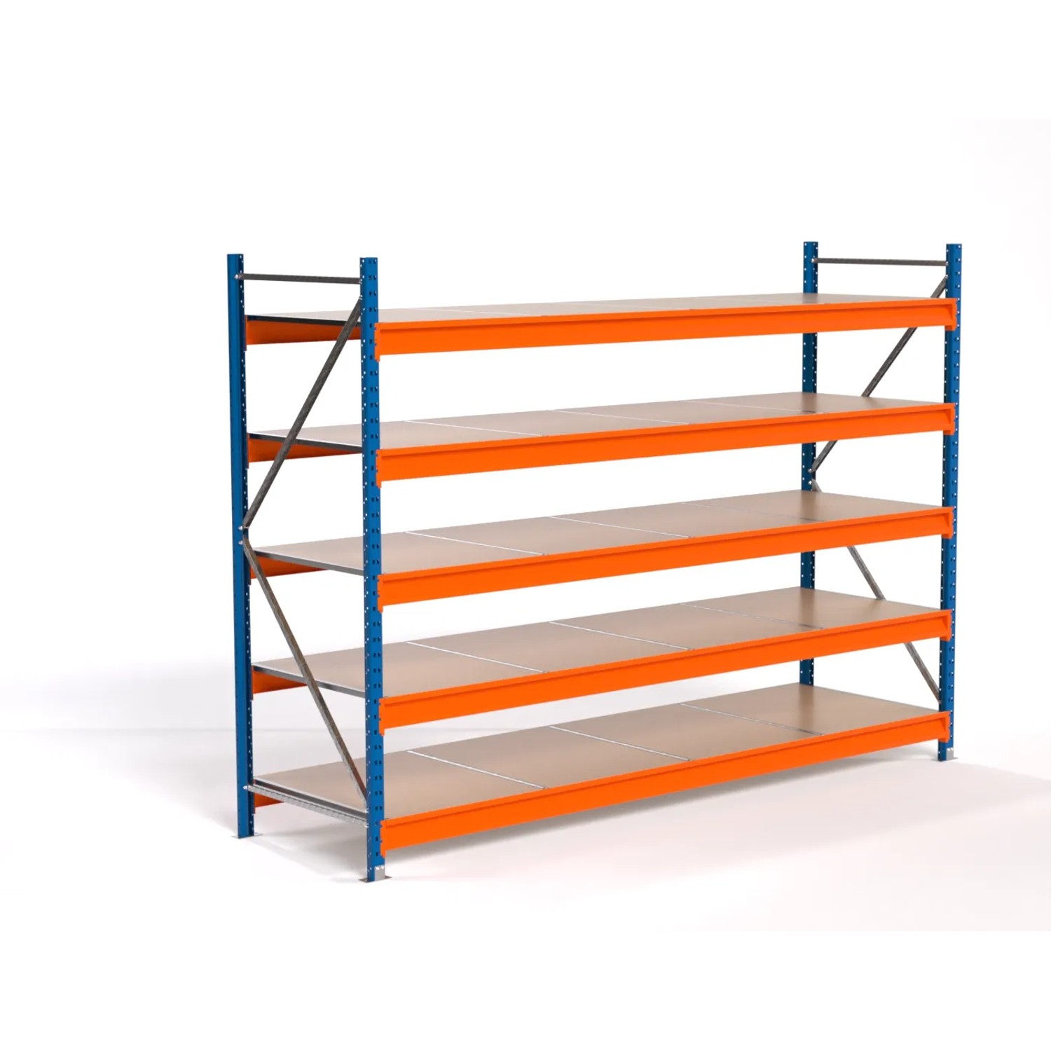 PROREGAL Industrie Weitspannregal Lagerregal MAXIMUS PRO Grundregal HxBxT 200x275x80cm 5 Spanplatten-Fachboden Fachlast 450kg Blau/Orange