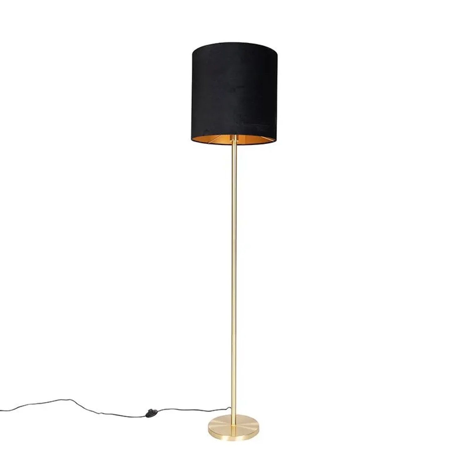 QAZQA Klassische Stehlampe Messing mit Schwarzem Schirm 40 cm Simplo