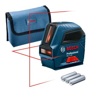 Bosch Professional GLL 2-10 Kreuzlinienlaser mit Tasche und Batterien.