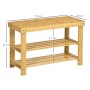 HOMCOM Sitzbank aus Bambus mit 3 Etagen für 6 Paar Schuhe, Naturholz.