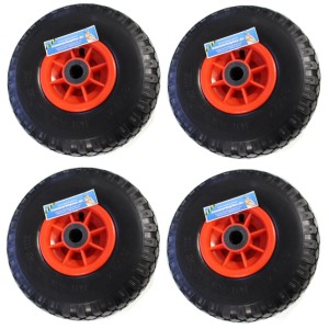 4 TRUTZHOLM Sackkarrenräder, 260x85mm, PU, rote Felge, zentrierte Nabe, für Baumaschinen.