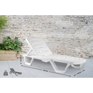 Weiße CLP Sonnenliege Bahama aus Kunststoff, 187x54x30 cm, mit verstellbarer Rückenlehne für Garten & Terrasse.