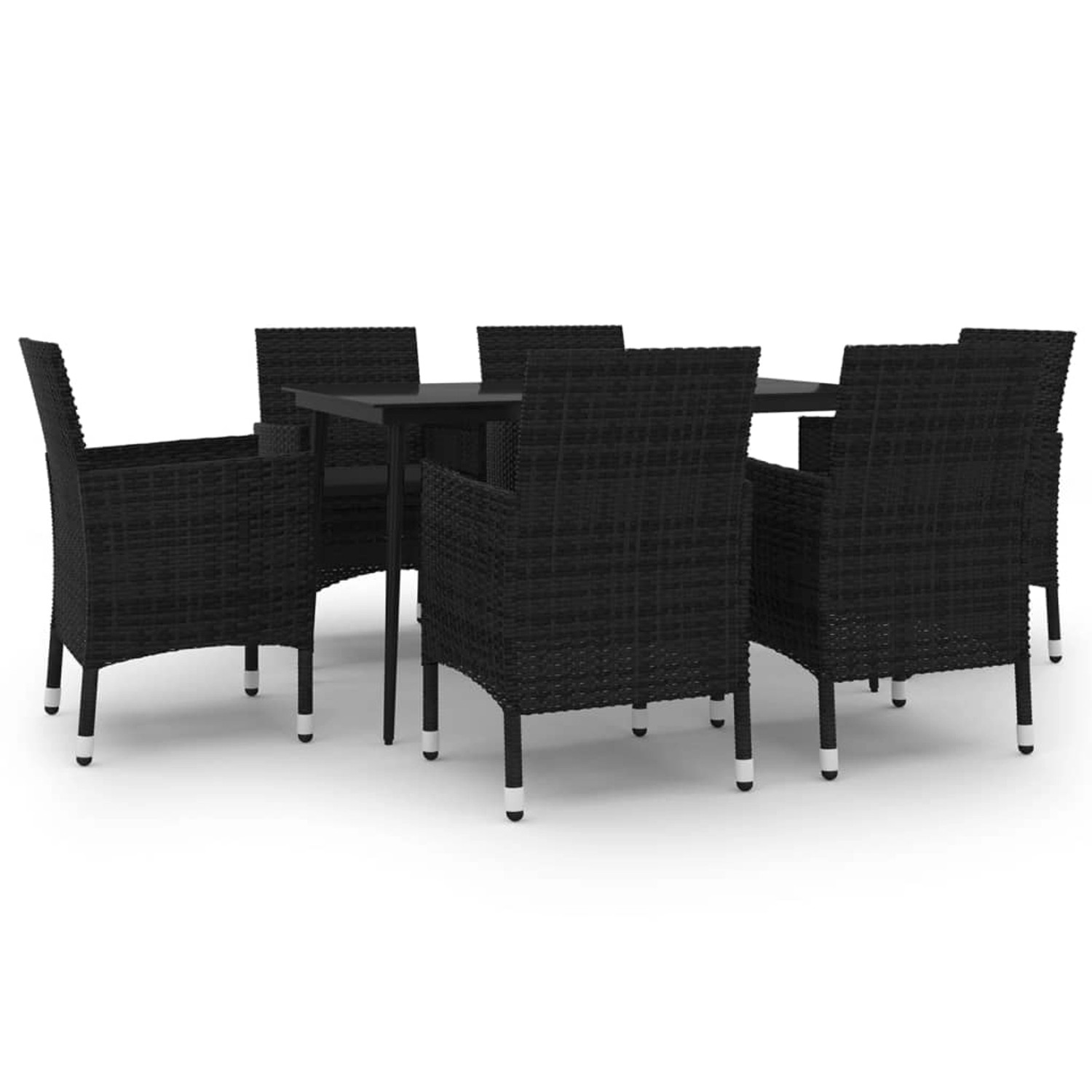 vidaXL 7-Tlg Garten-Essgruppe mit Auflagen Poly Rattan und Glas 3099736