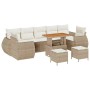 Beiges 10-tlg. vidaXL Garten-Sofa-Set aus Poly Rattan mit Tisch und Hockern.