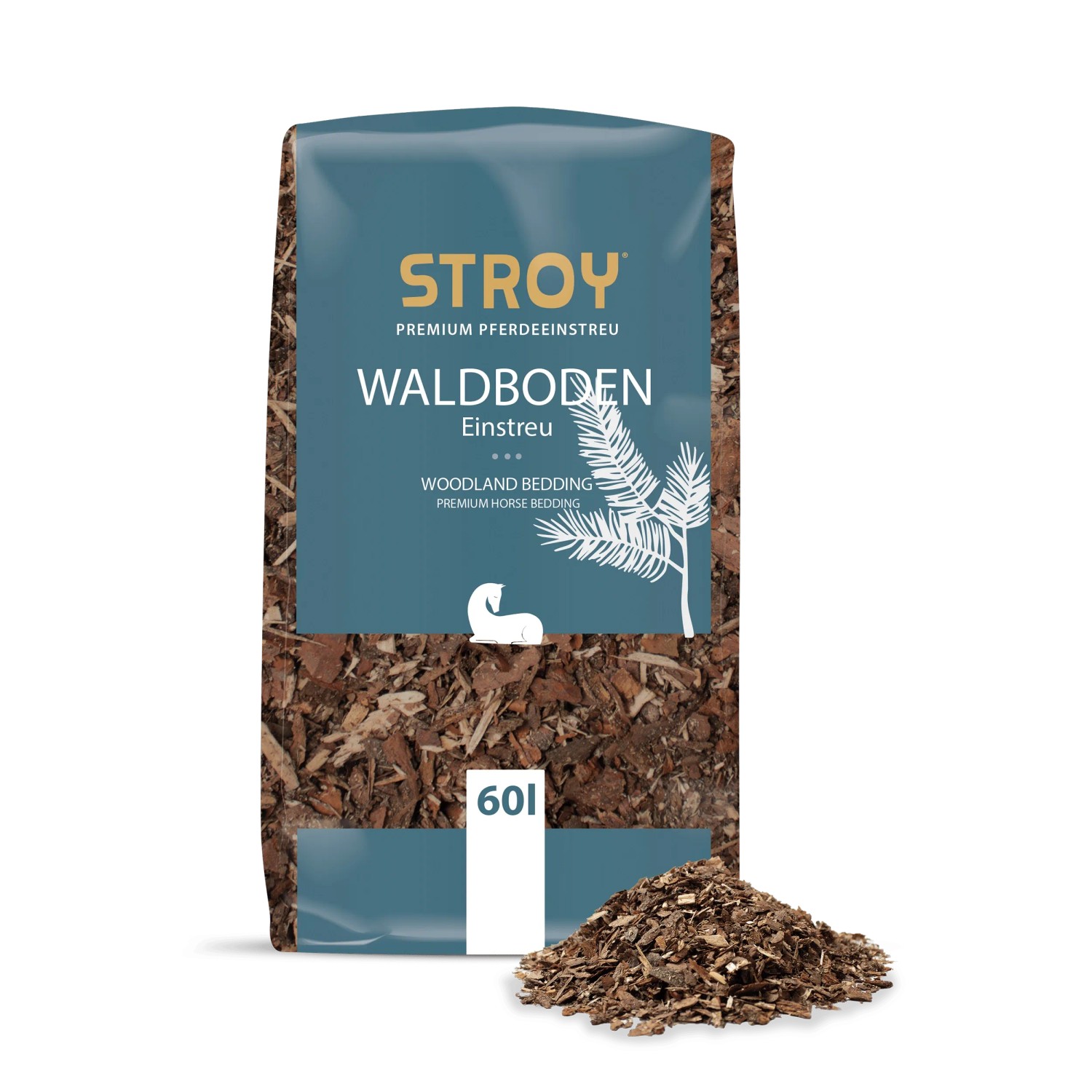 STROY Waldbodeneinstreu 60l Sack mit braunen Kiefernholzspänen. Pferdeeinstreu für Stall, saugstark, geruchsbindend.